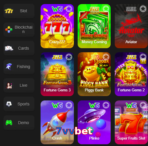 Main screen of 7Vvbet game page for PK players